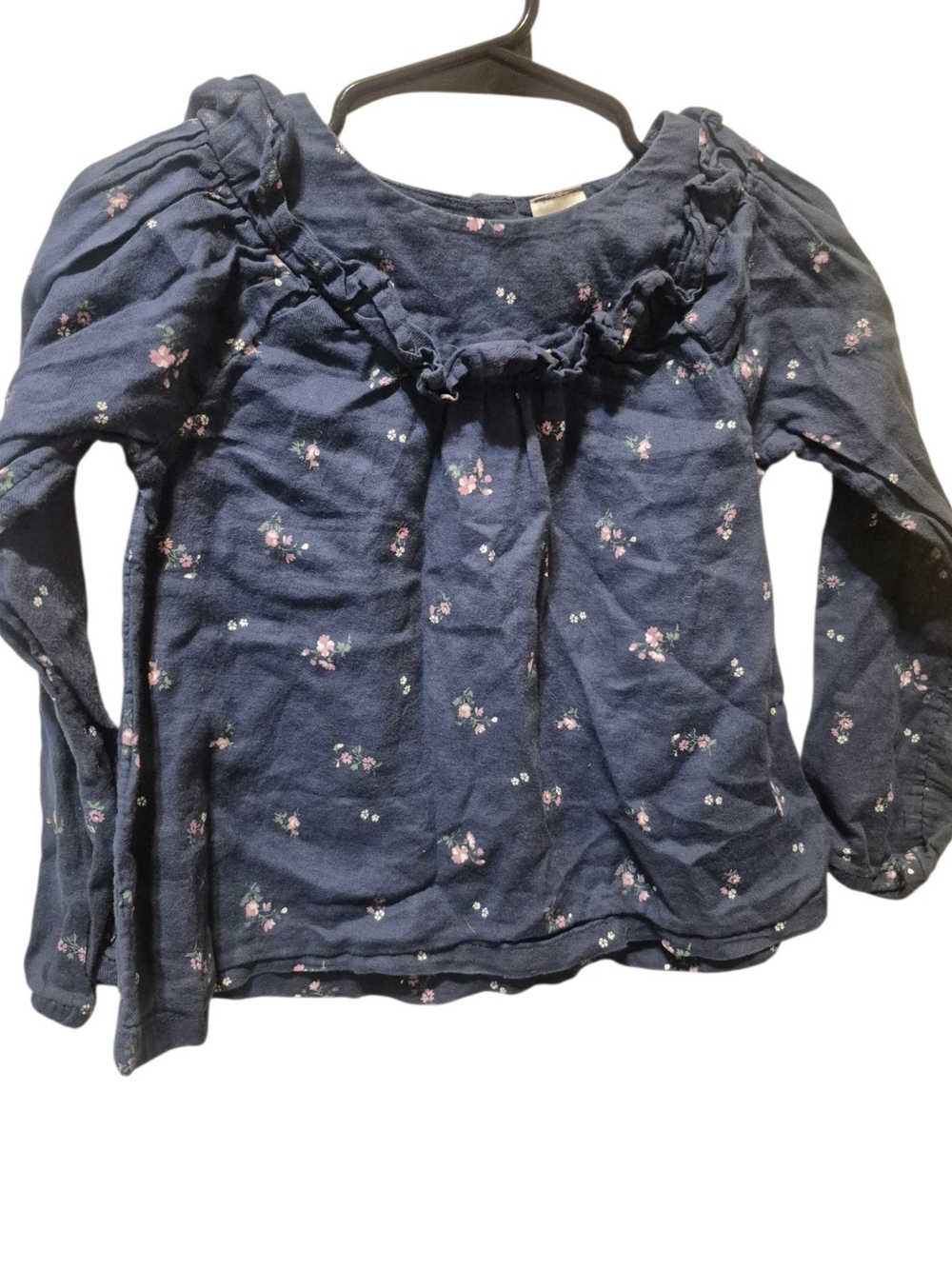 OshKosh B'gosh Navy Long-Sleeve Floral Ruffle Top